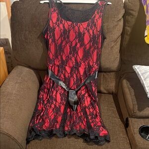 Elegant Red and Black Lace Dress